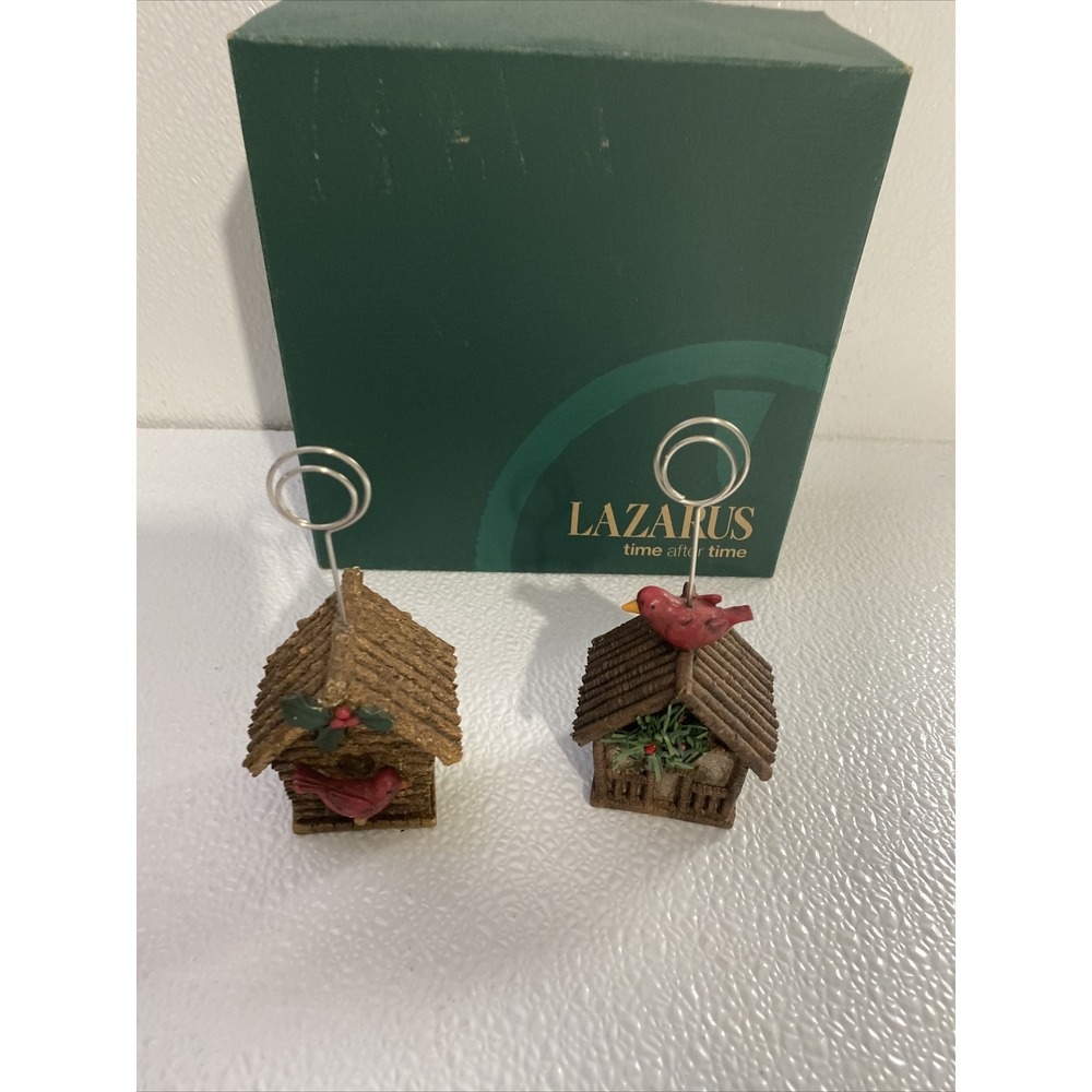 Lazarus Birdhouse Cardinal Place Card Photo Holders Set of 2 Rustic Christmas